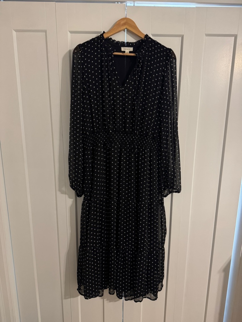 Black Polka Dot Long Sleeve Midi Dress